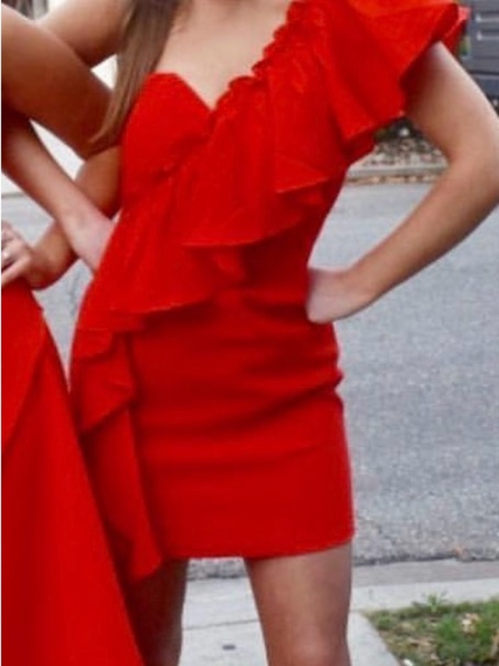cinq a sept Red One-Shoulder Ruffle Mini Dress - Picture 4 of 4